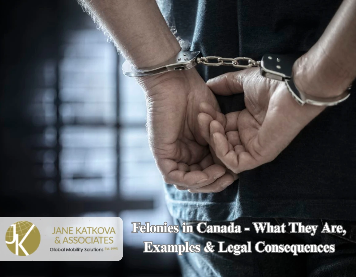 A person in handcuffs behind their back illustrates a guide on the classification of felonies and serious criminal offenses under Canadian law.