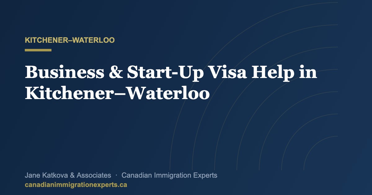 Kitchener–Waterloo tech-corridor skyline with Innovation District towers, representing business and Start-Up Visa immigration help